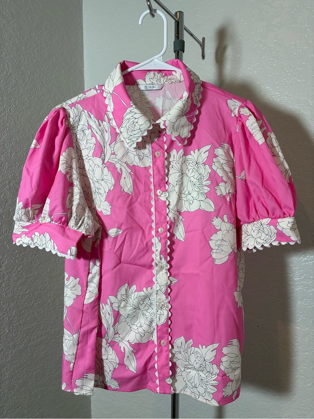 Cicy Bell Pink Floral Button-Up Dress Statement Blouse Women’s Large